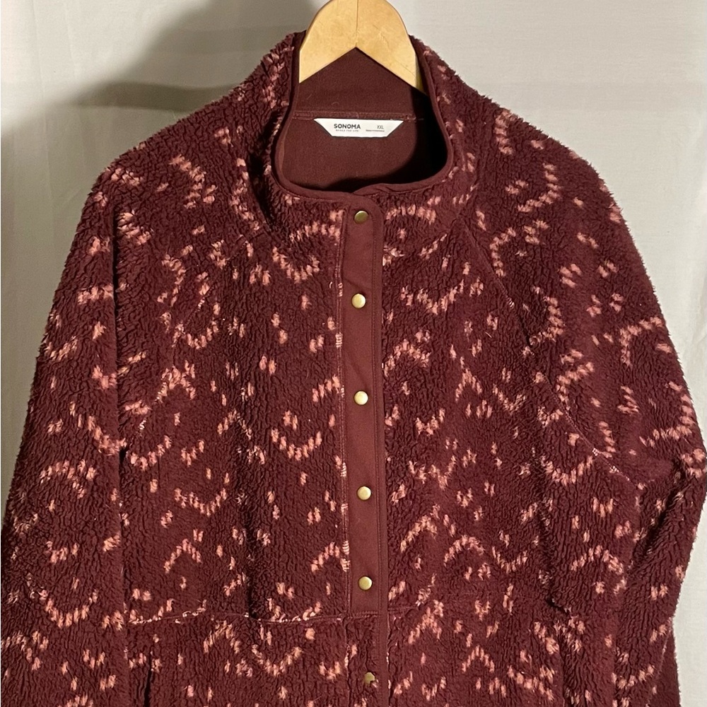 Sonoma Women’s Faux Fur Maroon Jacket Women’s XXL P-P 25 L24 Sherpa